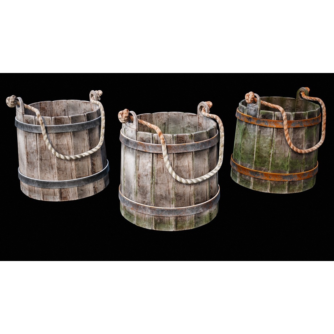 Wooden Medieval Bucket 3D Model – Low Poly PBR Game Asset, FBX - View 4