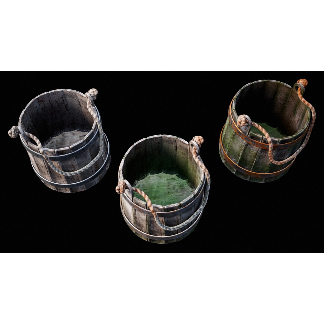 Wooden Medieval Bucket 3D Model – Low Poly PBR Game Asset, FBX - View 5