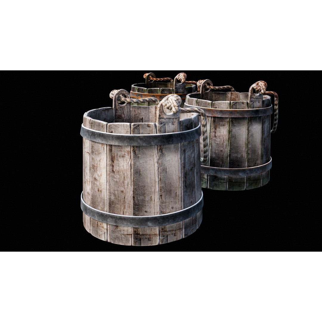 Wooden Medieval Bucket 3D Model – Low Poly PBR Game Asset, FBX - View 6