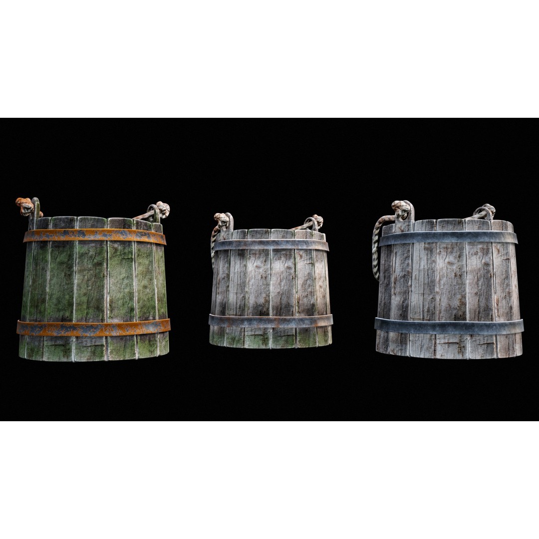 Wooden Medieval Bucket 3D Model – Low Poly PBR Game Asset, FBX - View 7