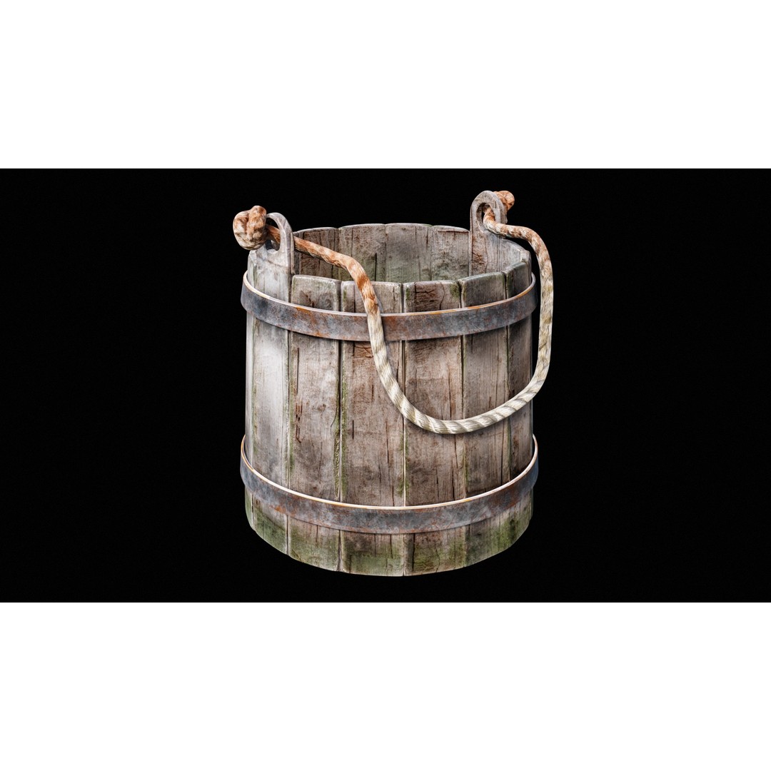 Wooden Medieval Bucket 3D Model – Low Poly PBR Game Asset, FBX - View 8