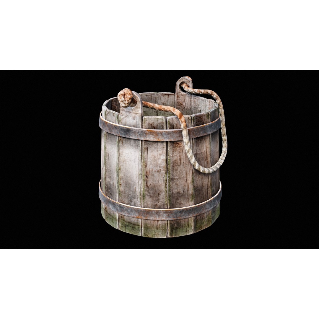 Wooden Medieval Bucket 3D Model – Low Poly PBR Game Asset, FBX - View 9
