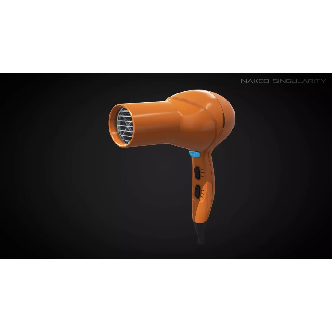 Hair Dryer 3D Model – Low Poly Electronic Appliance, FBX - View 2