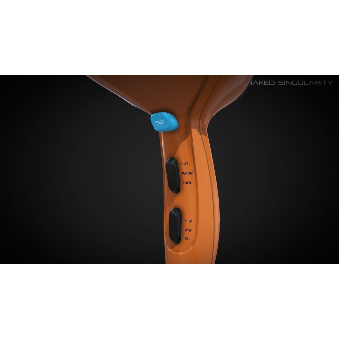 Hair Dryer 3D Model – Low Poly Electronic Appliance, FBX - View 3