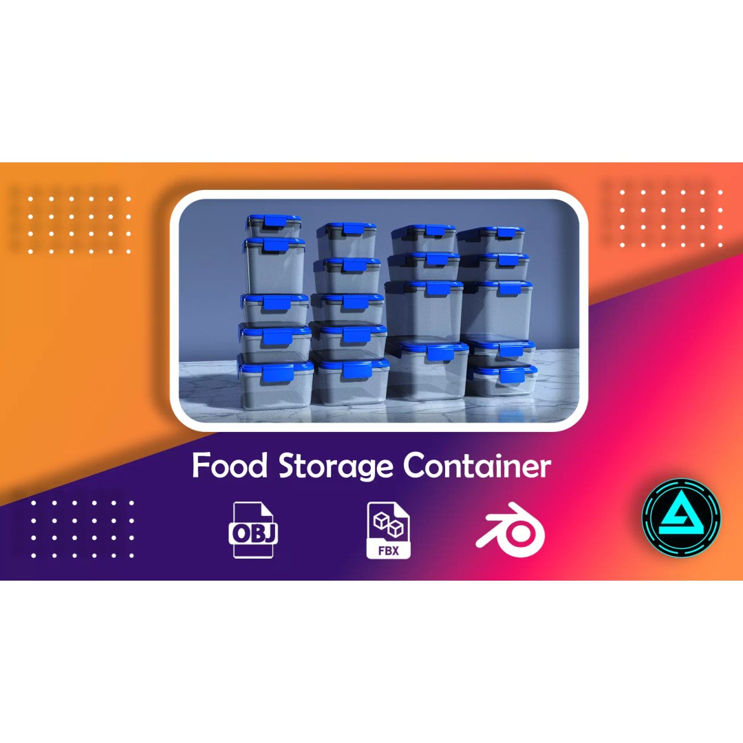 Food Storage Container 3D Model – Low Poly PBR Kitchenware, Blender, FBX - View 2