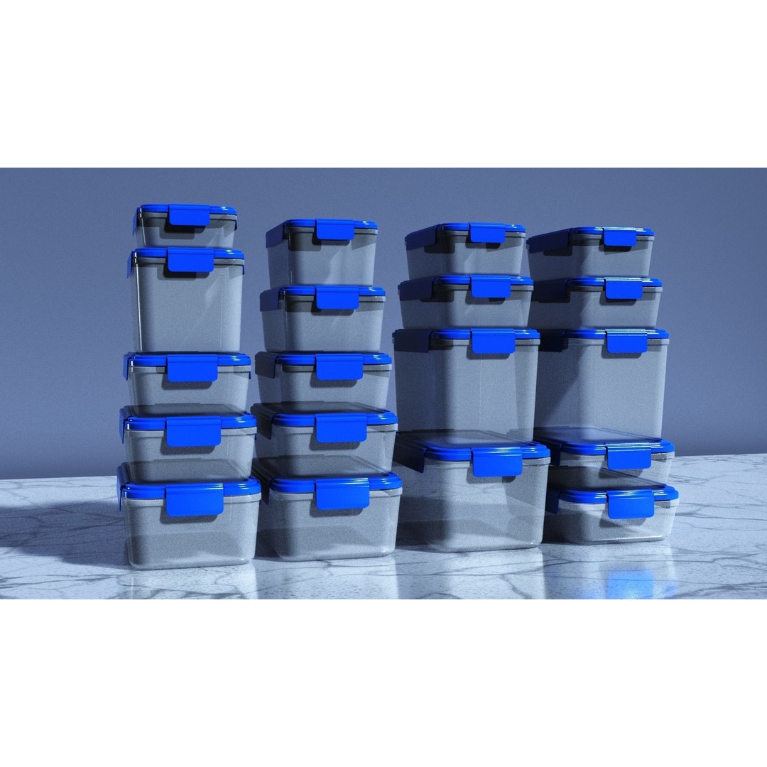 Food Storage Container 3D Model – Low Poly PBR Kitchenware, Blender, FBX - View 3