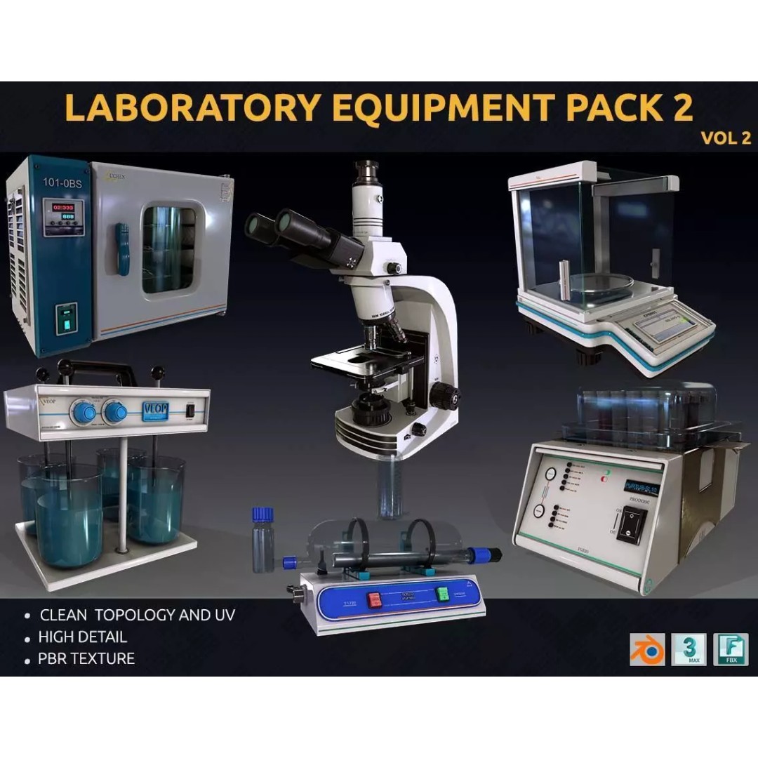 Laboratory Equipment 3D Model – Low Poly PBR Asset, FBX, OBJ - View 2