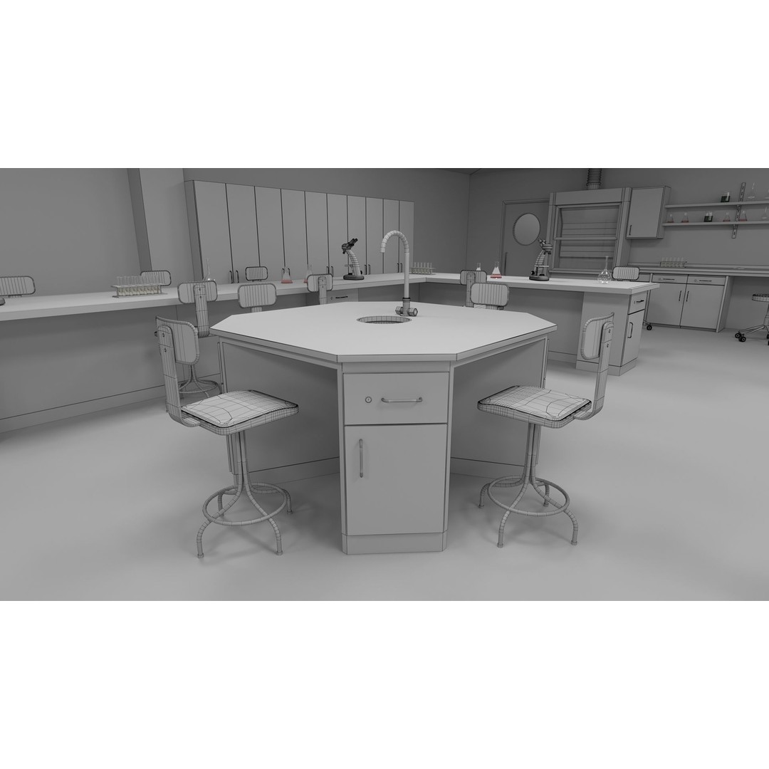 Laboratory Classroom 3D Model – Low Poly Educational Asset, FBX, OBJ