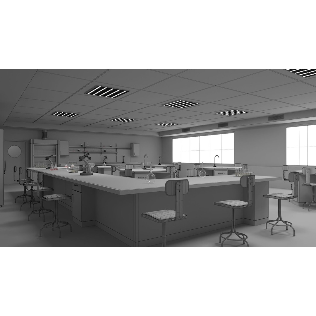 Laboratory Classroom 3D Model – Low Poly Educational Asset, FBX, OBJ - View 10