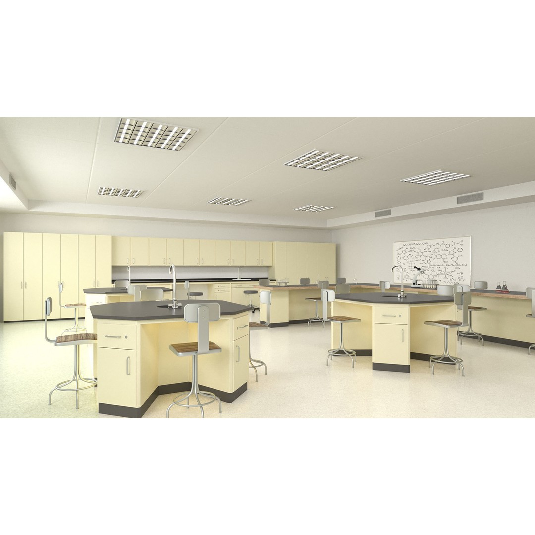 Laboratory Classroom 3D Model – Low Poly Educational Asset, FBX, OBJ - View 3