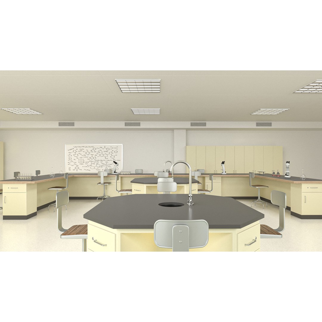 Laboratory Classroom 3D Model – Low Poly Educational Asset, FBX, OBJ - View 6