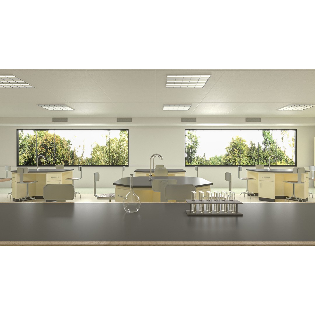 Laboratory Classroom 3D Model – Low Poly Educational Asset, FBX, OBJ - View 7
