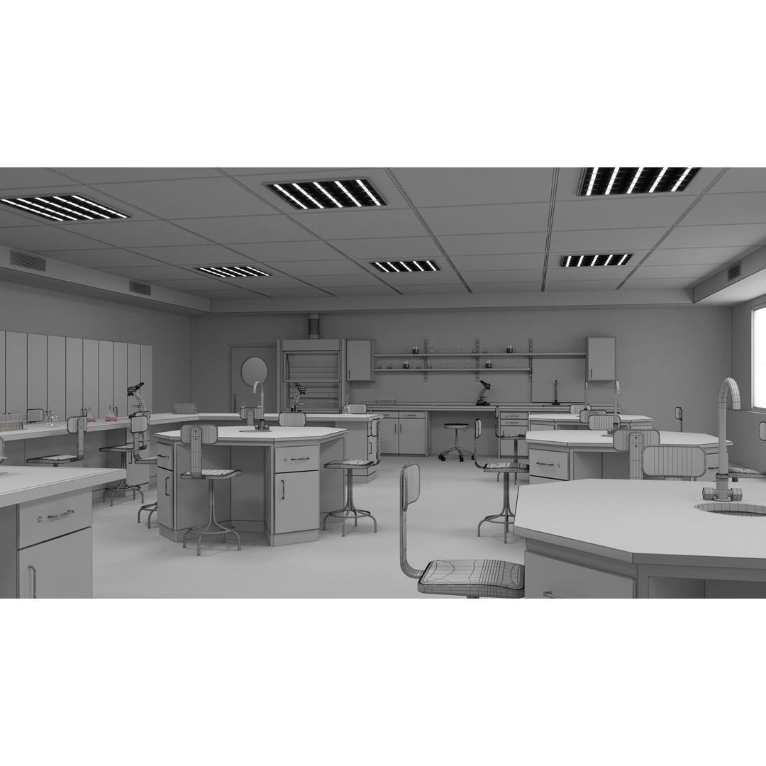 Laboratory Classroom 3D Model – Low Poly Educational Asset, FBX, OBJ - View 9