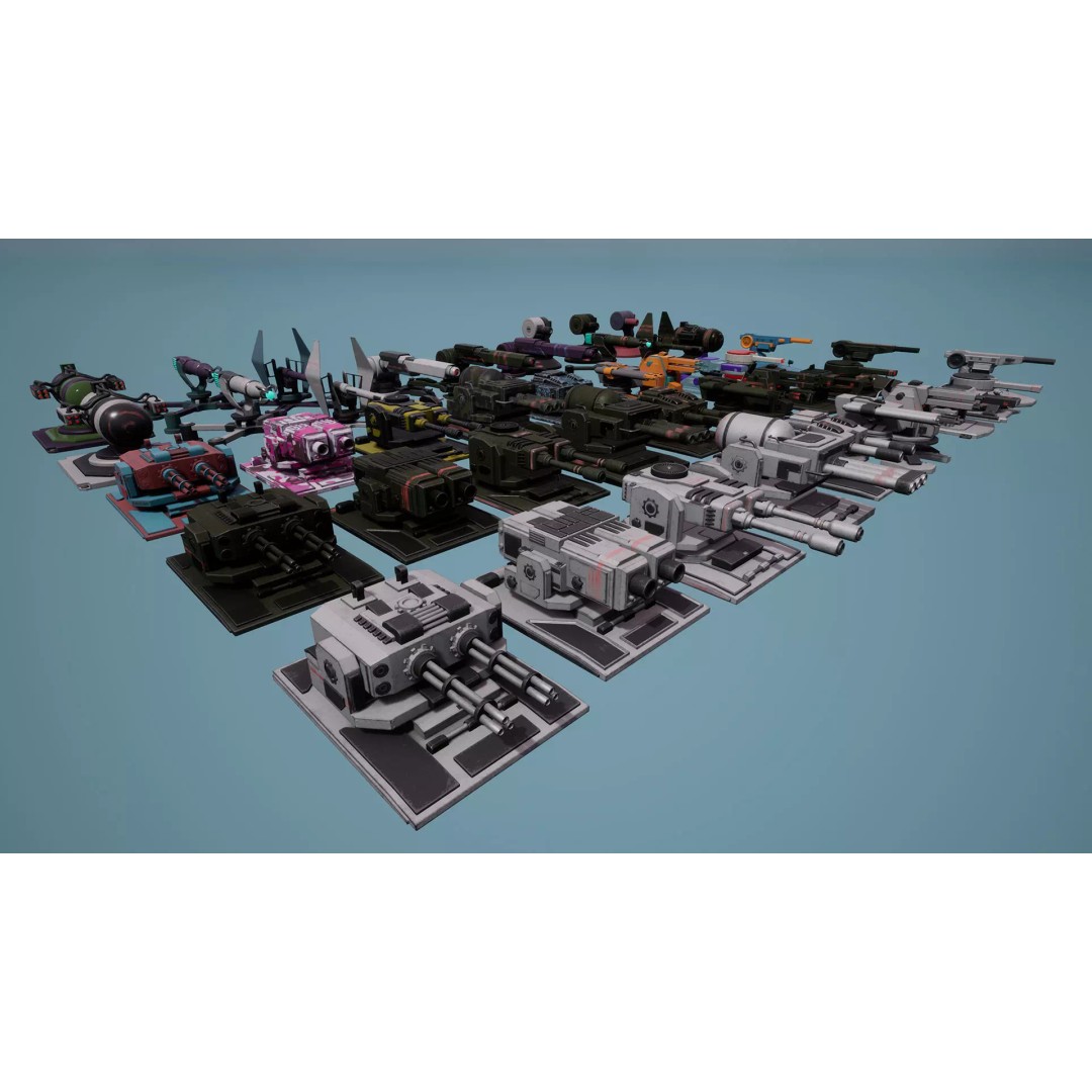 Heavy Stationary Guns 3D Model – Low Poly Military Asset, FBX - View 2