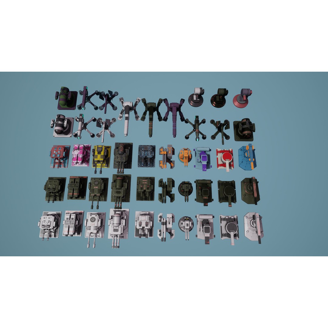 Heavy Stationary Guns 3D Model – Low Poly Military Asset, FBX - View 3
