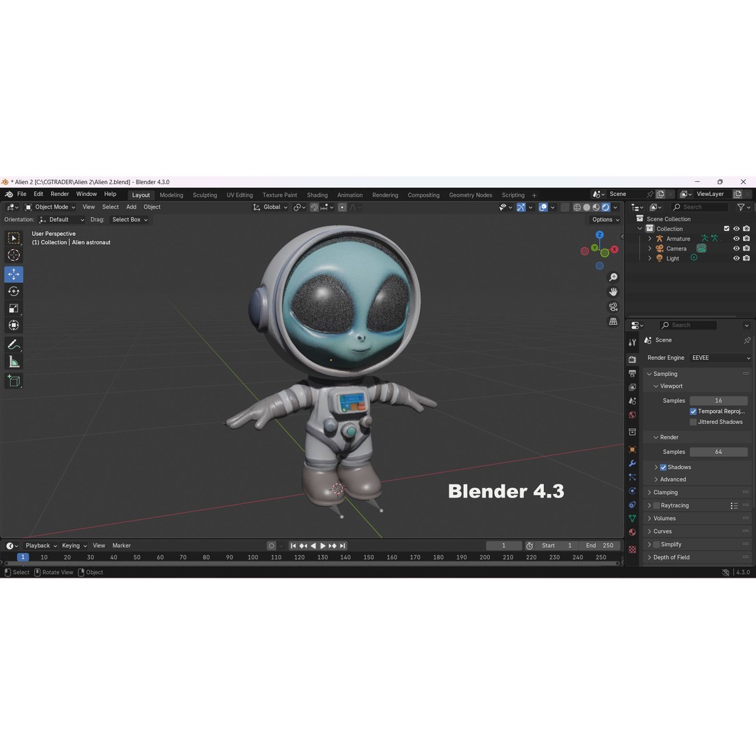 Alien Astronaut 3D Model – Low Poly Rigged Character with Animations