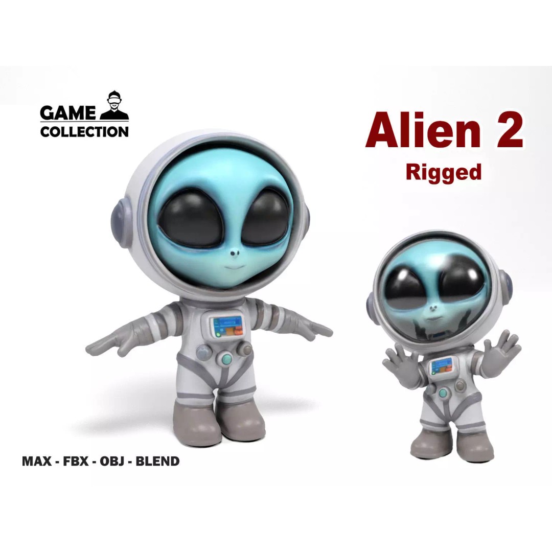 Alien Astronaut 3D Model – Low Poly Rigged Character with Animations - View 2