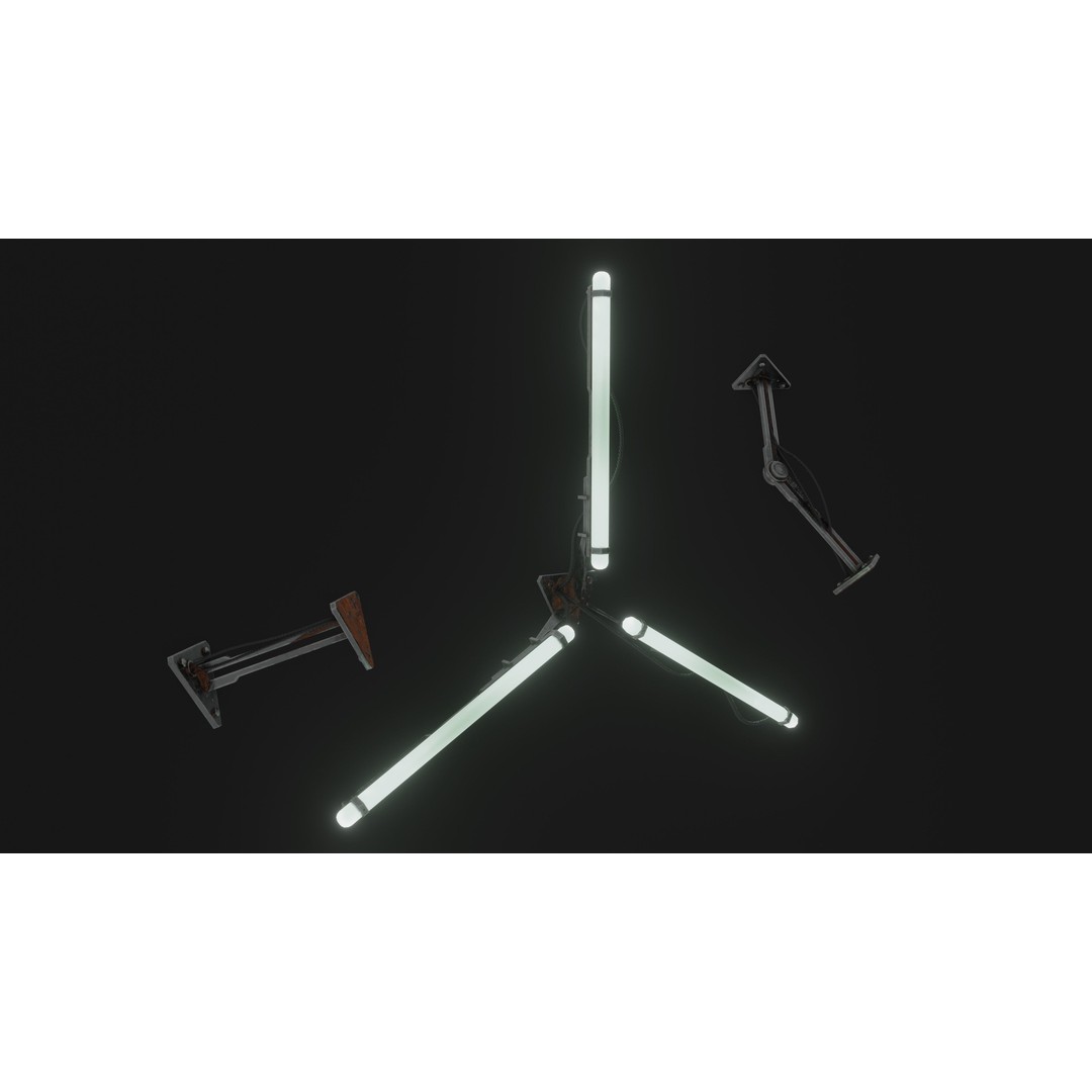 Cyberpunk Triple Light 3D Model – Low Poly Modular Lamp, FBX - View 3