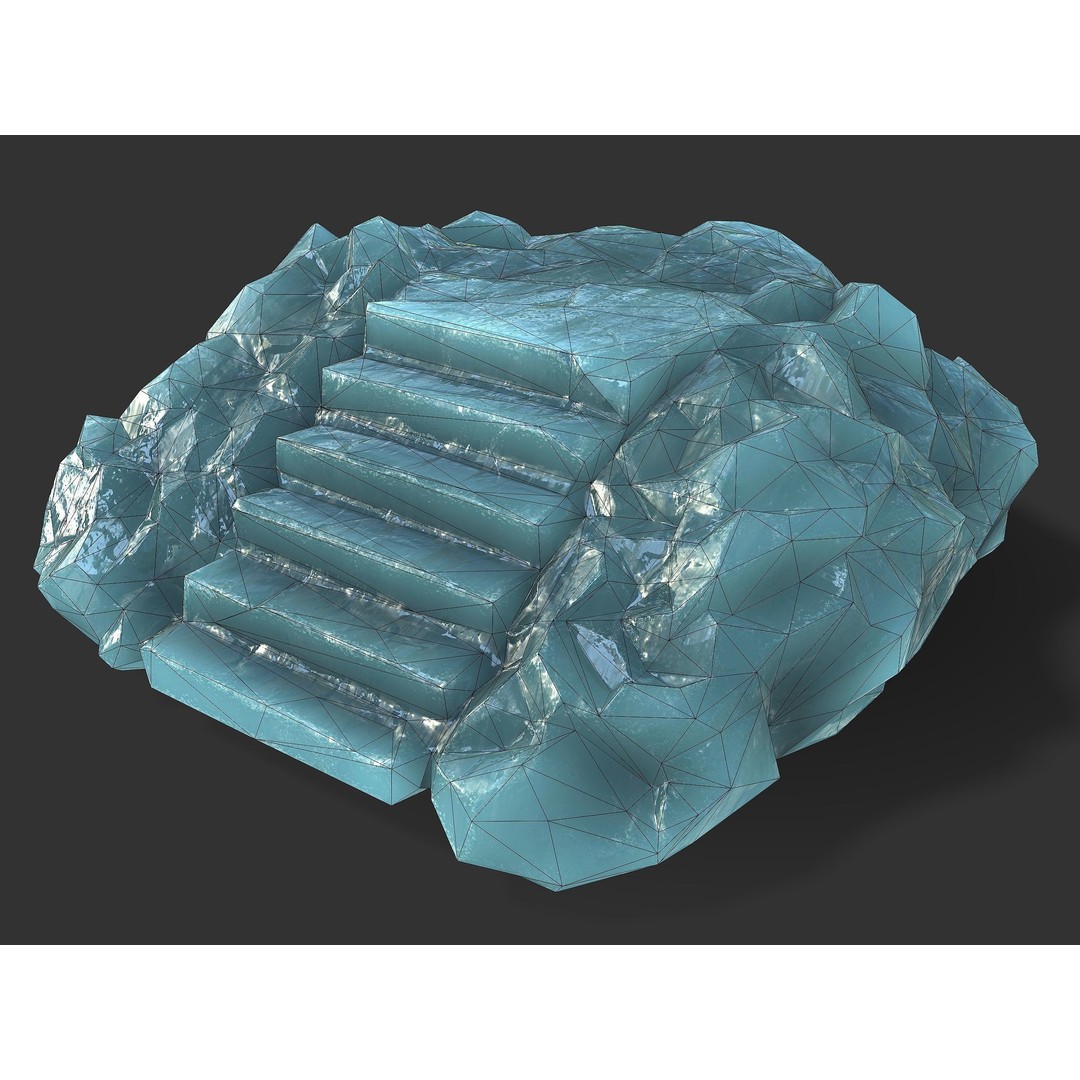 Stone Stairs 3D Model – Low Poly PBR Game Asset, FBX, OBJ - View 3