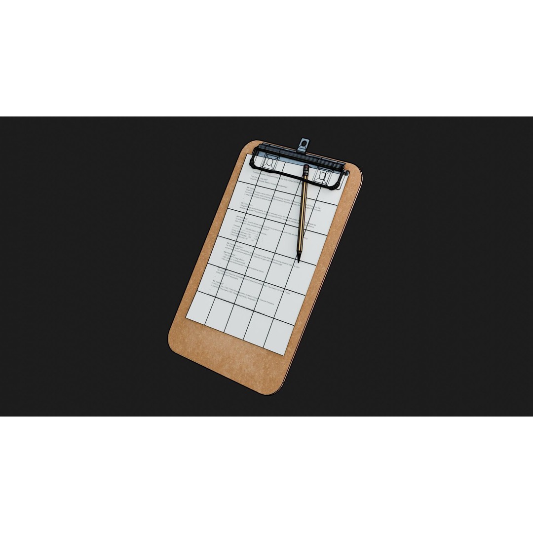 Clipboard and Pencil 3D Model – Low Poly PBR Asset, FBX & OBJ - View 4