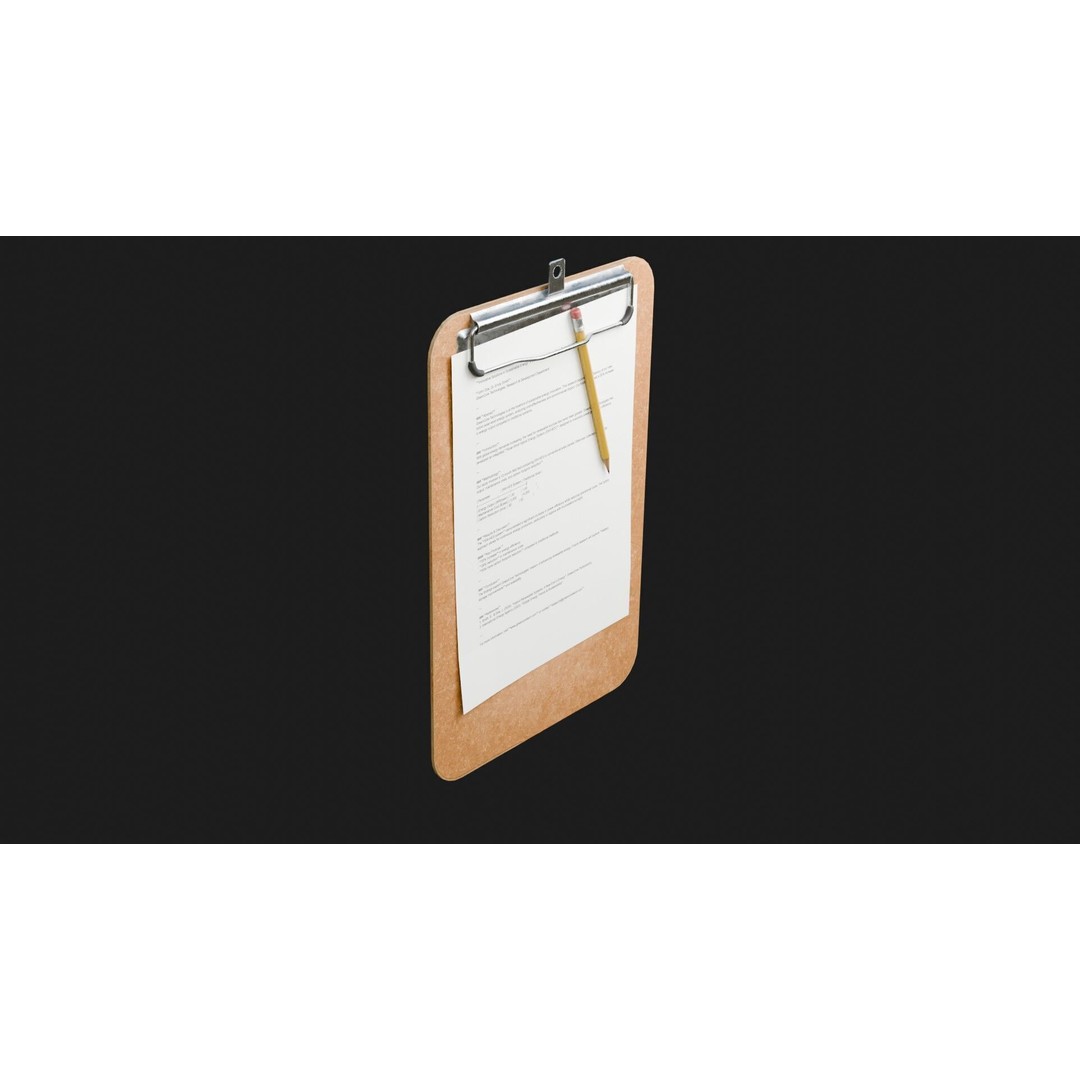 Clipboard and Pencil 3D Model – Low Poly PBR Asset, FBX & OBJ - View 8