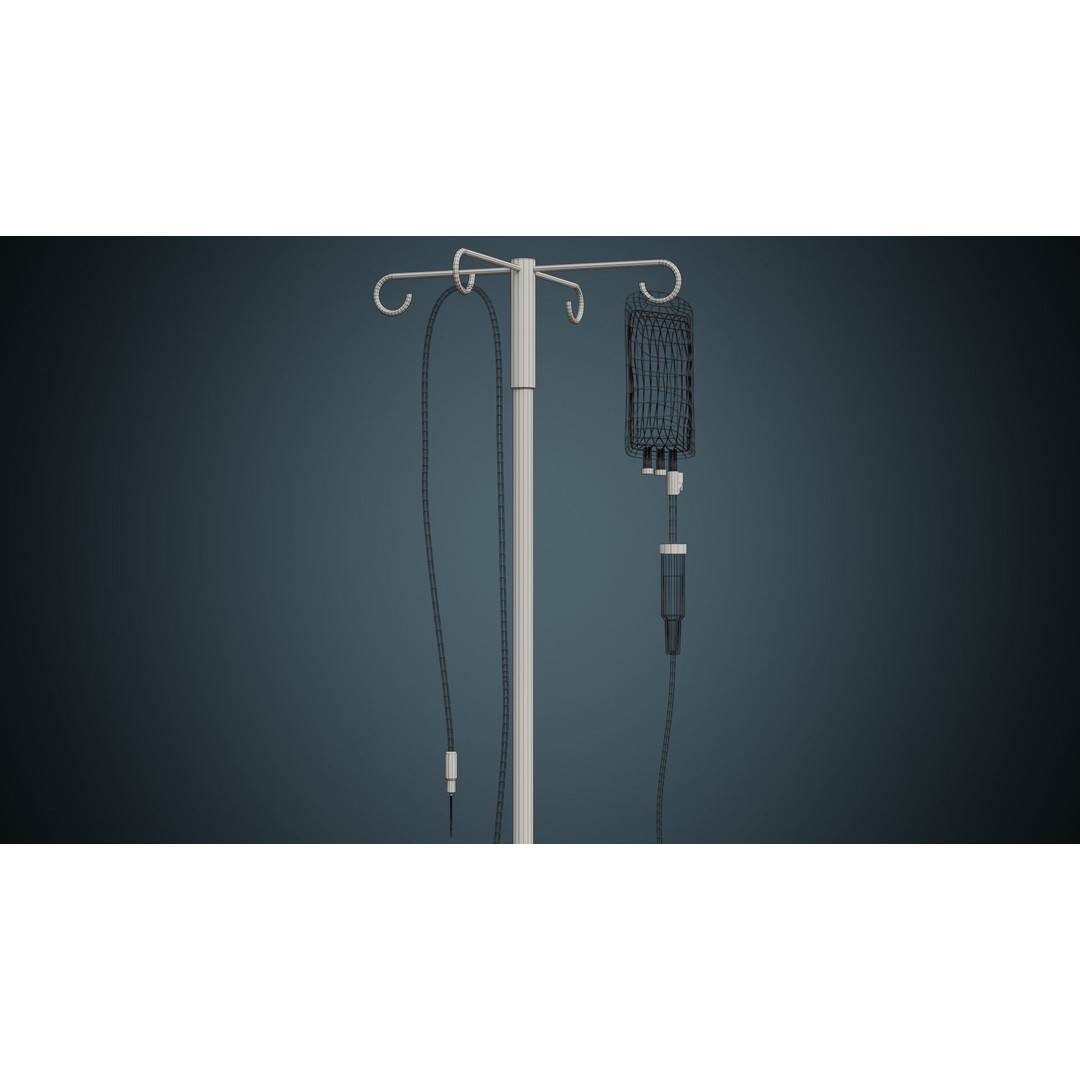 IV Stand 3D Model – Low Poly Medical Equipment, FBX & OBJ Formats - View 10