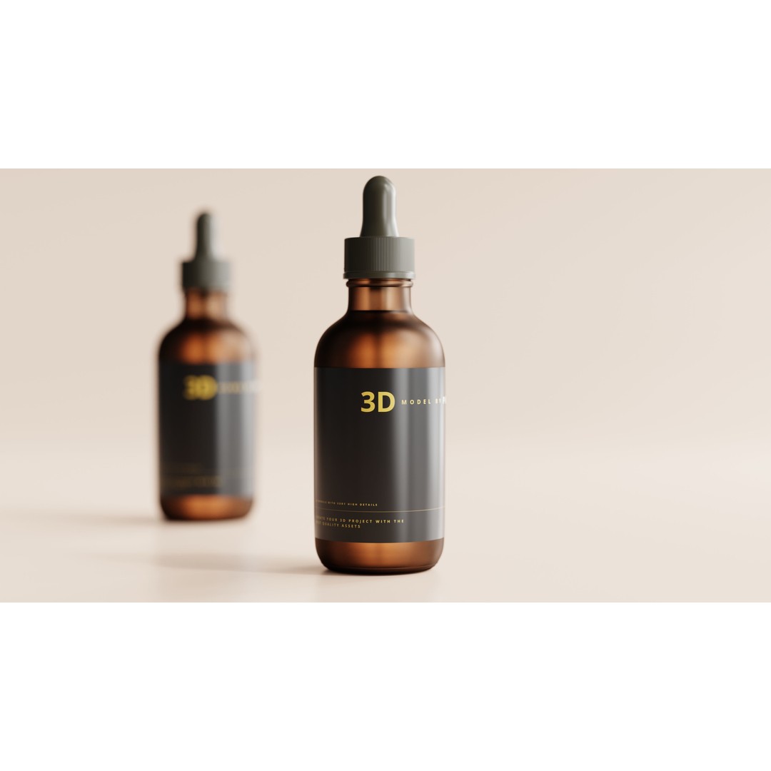 Amber Glass Dropper Bottle 3D Model – High Poly Medical Asset, FBX/OBJ