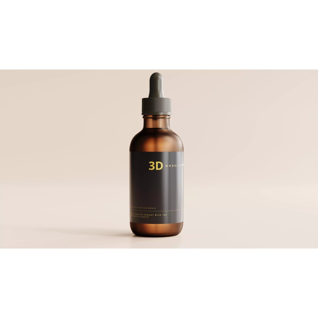 Amber Glass Dropper Bottle 3D Model – High Poly Medical Asset, FBX/OBJ - View 2