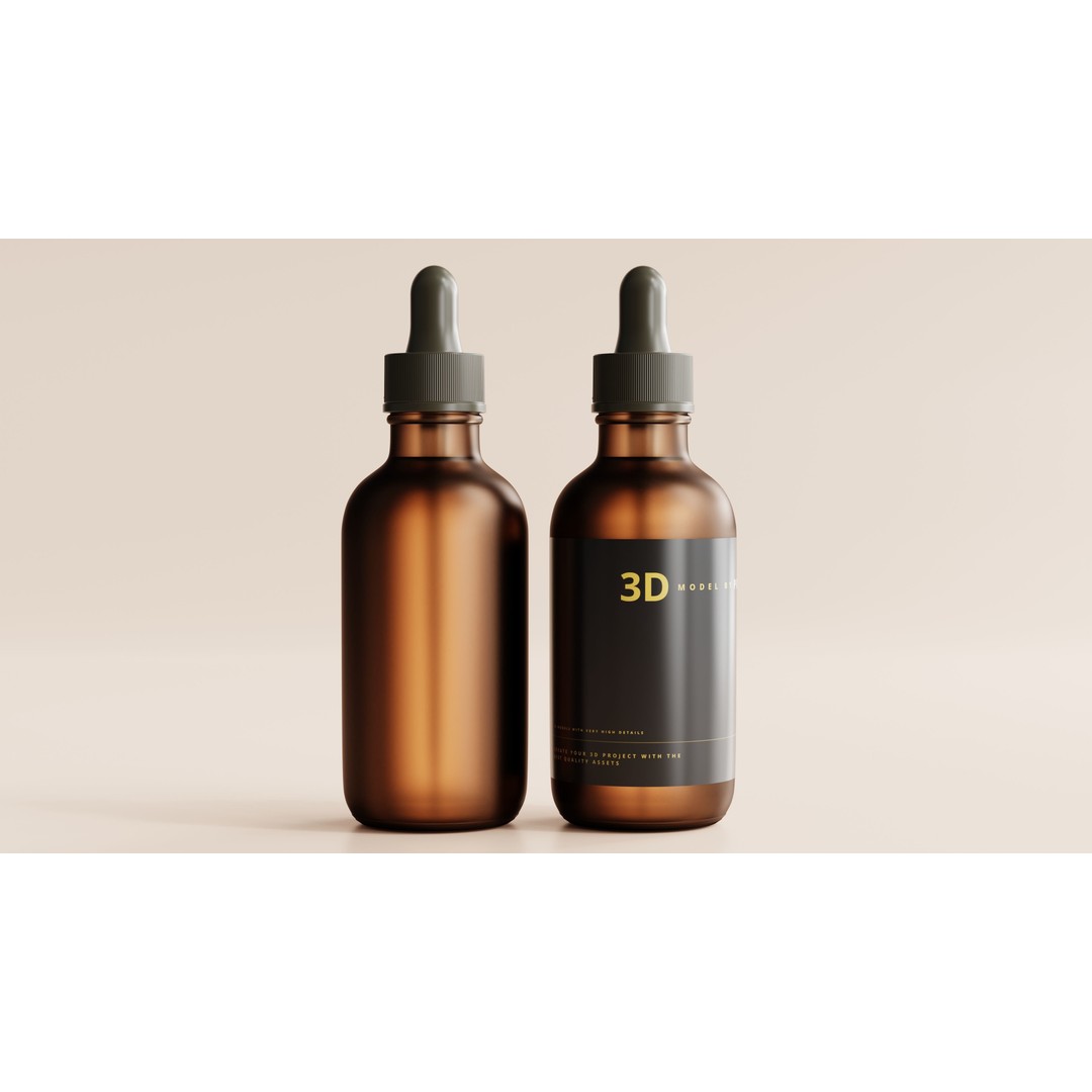 Amber Glass Dropper Bottle 3D Model – High Poly Medical Asset, FBX/OBJ - View 3