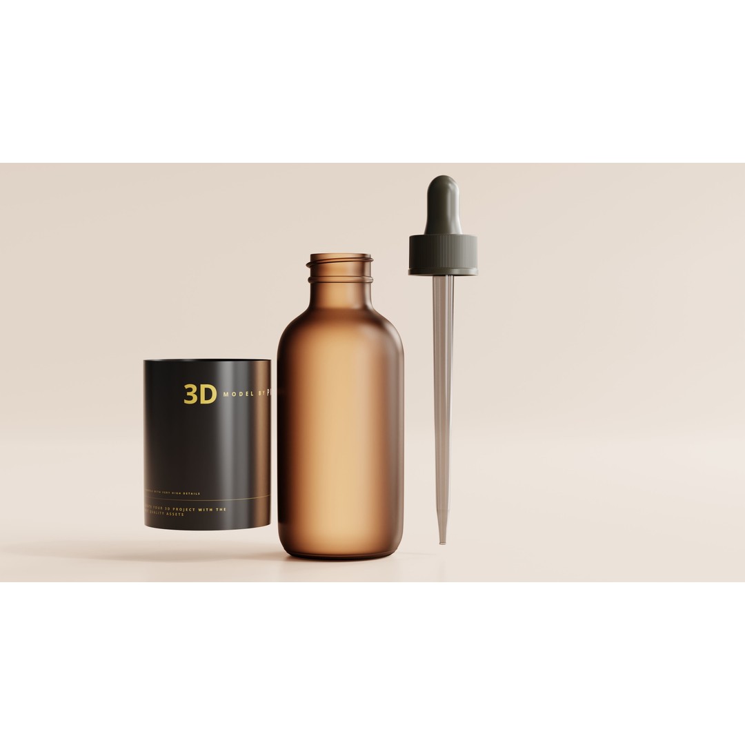 Amber Glass Dropper Bottle 3D Model – High Poly Medical Asset, FBX/OBJ - View 4