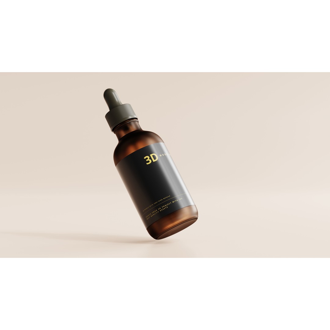 Amber Glass Dropper Bottle 3D Model – High Poly Medical Asset, FBX/OBJ - View 6