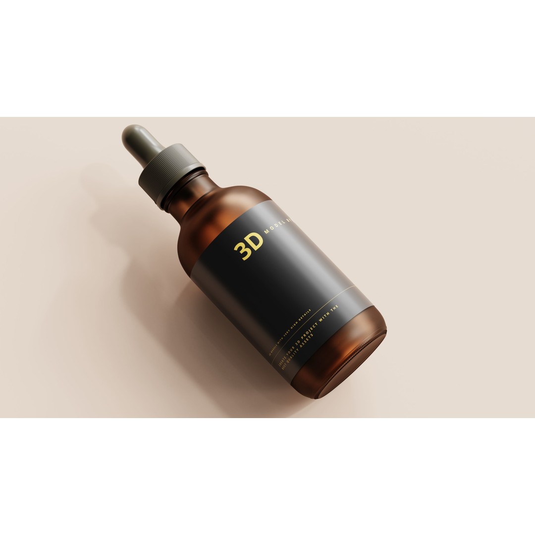 Amber Glass Dropper Bottle 3D Model – High Poly Medical Asset, FBX/OBJ - View 7
