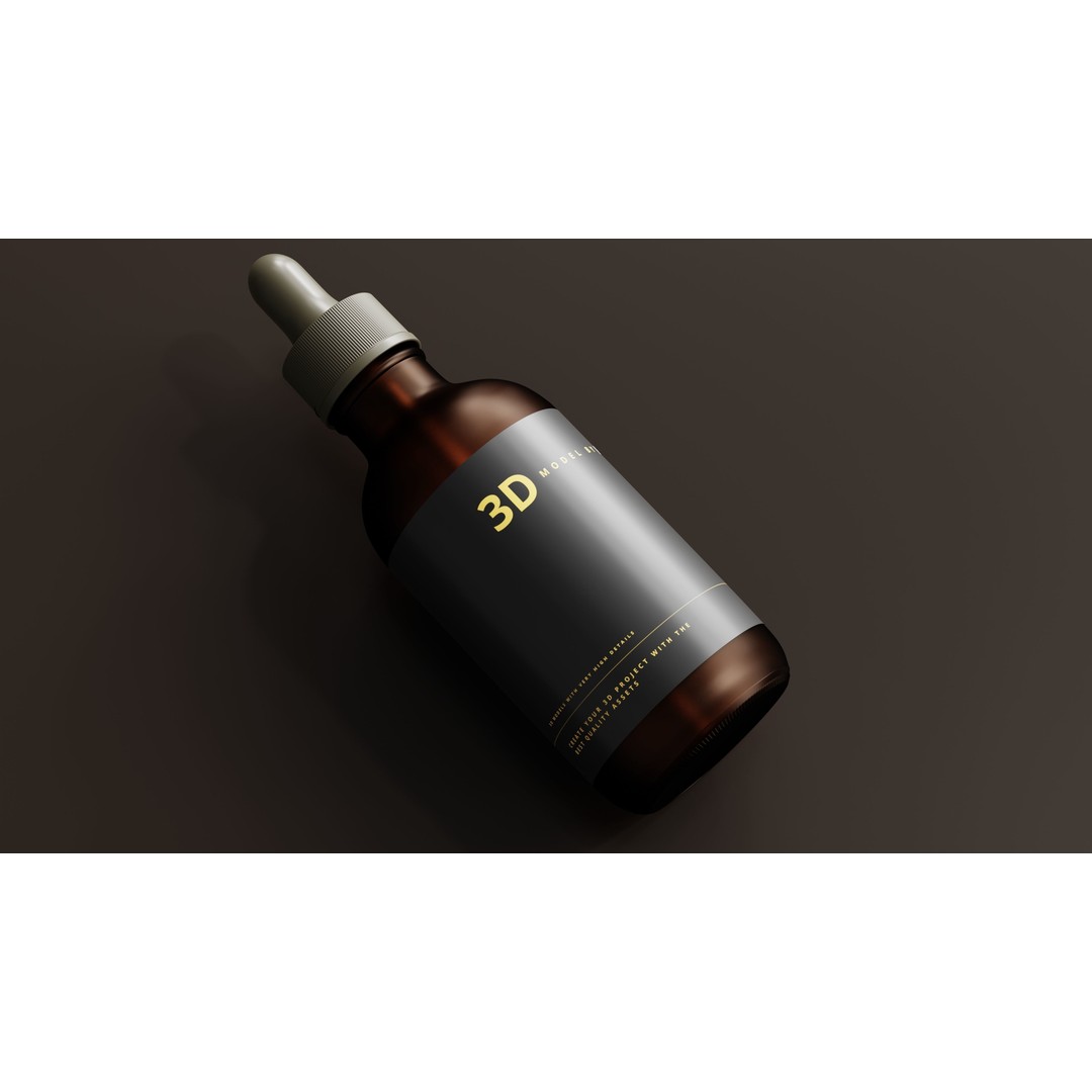 Amber Glass Dropper Bottle 3D Model – High Poly Medical Asset, FBX/OBJ - View 8