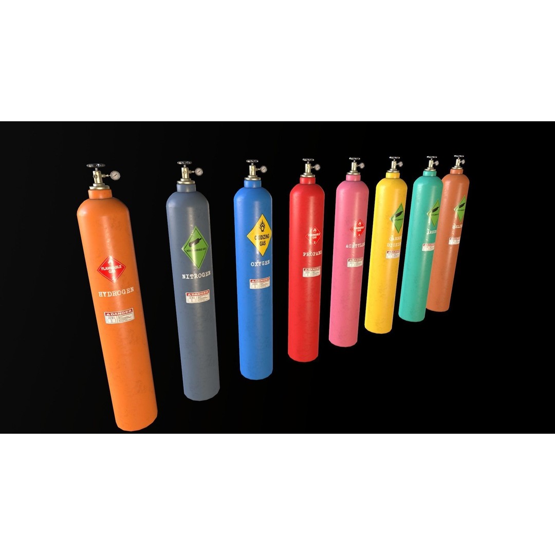 Industrial Gas Cylinders 3D Model – Low Poly PBR Asset, FBX & OBJ - View 10