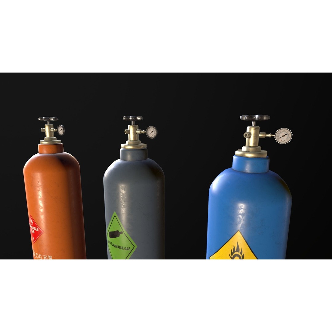 Industrial Gas Cylinders 3D Model – Low Poly PBR Asset, FBX & OBJ - View 11