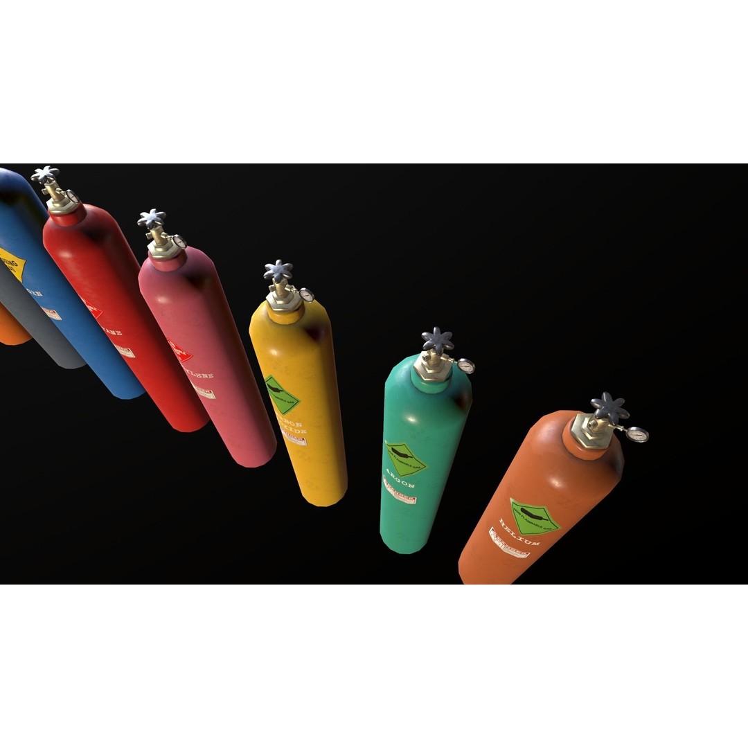 Industrial Gas Cylinders 3D Model – Low Poly PBR Asset, FBX & OBJ - View 12