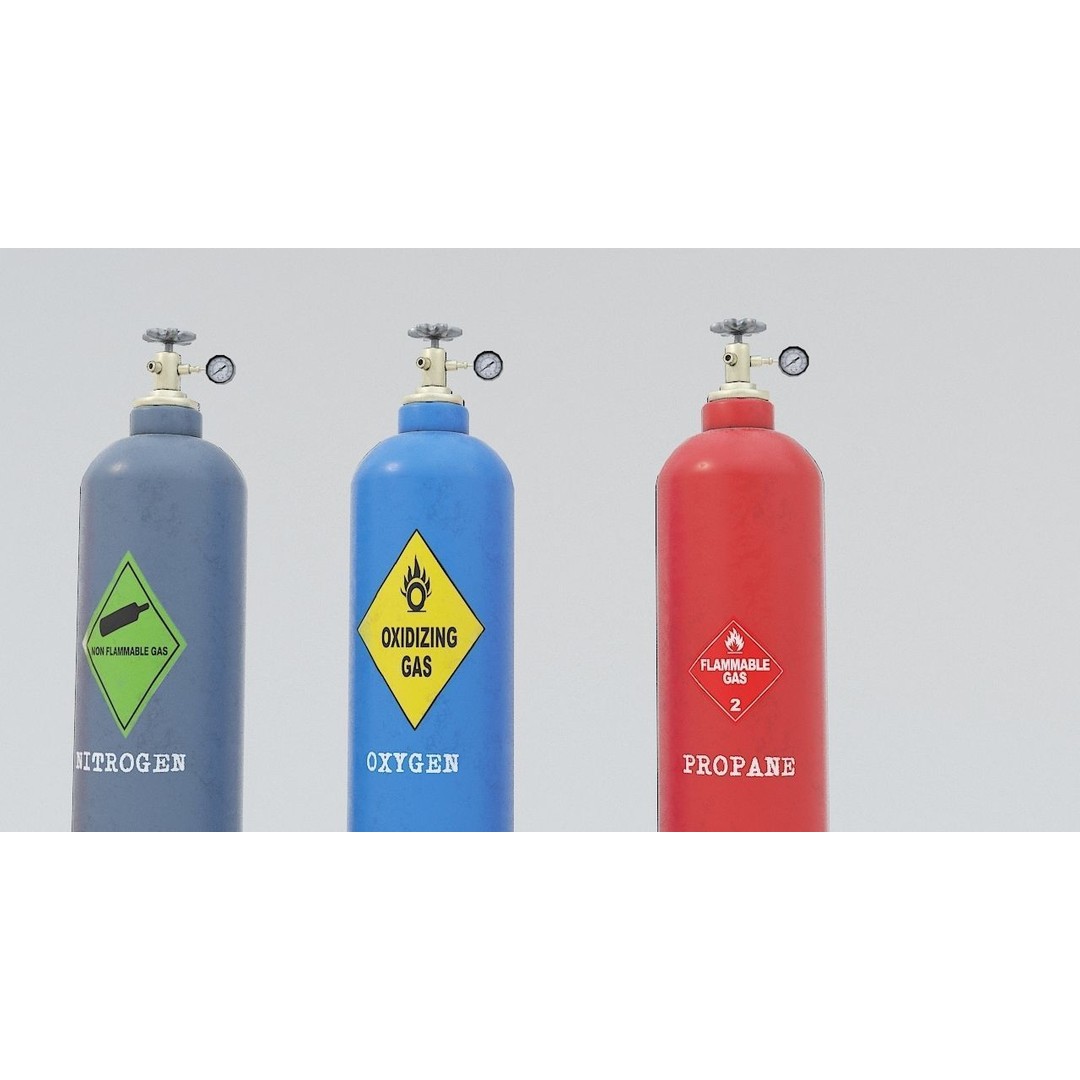 Industrial Gas Cylinders 3D Model – Low Poly PBR Asset, FBX & OBJ - View 6