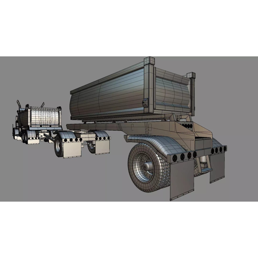 1967 Peterbilt 351 LW Dump Truck 3D Model – Classic Vehicle Asset, Blender - View 34
