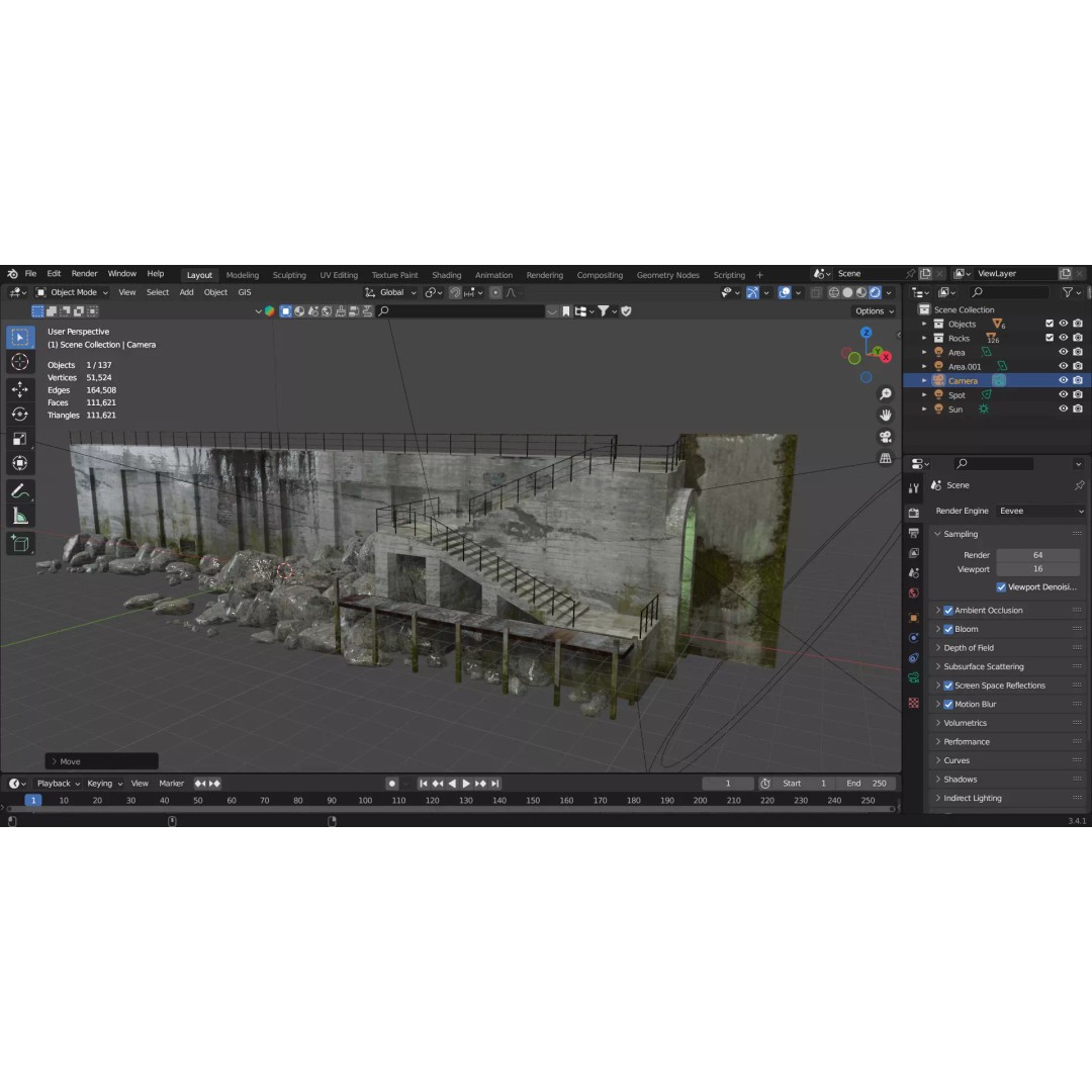 Abandoned Concrete Ship Hangar 3D Model – Low Poly PBR Asset for Games