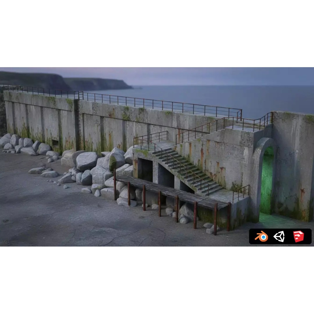 Abandoned Concrete Ship Hangar 3D Model – Low Poly PBR Asset for Games - View 11