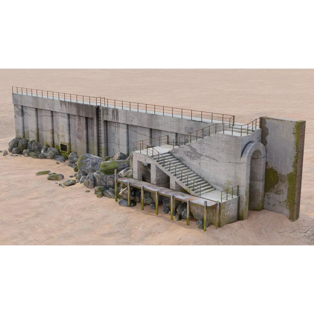 Abandoned Concrete Ship Hangar 3D Model – Low Poly PBR Asset for Games - View 12