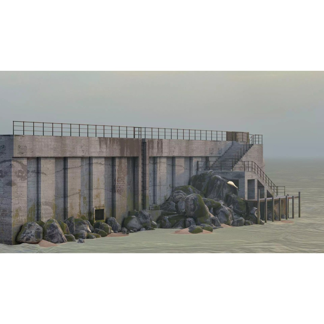 Abandoned Concrete Ship Hangar 3D Model – Low Poly PBR Asset for Games - View 16