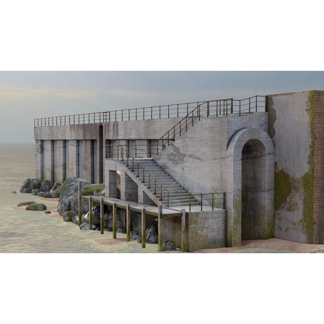 Abandoned Concrete Ship Hangar 3D Model – Low Poly PBR Asset for Games - View 17