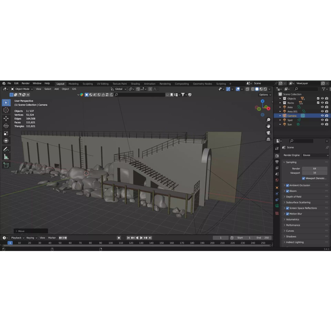Abandoned Concrete Ship Hangar 3D Model – Low Poly PBR Asset for Games - View 4