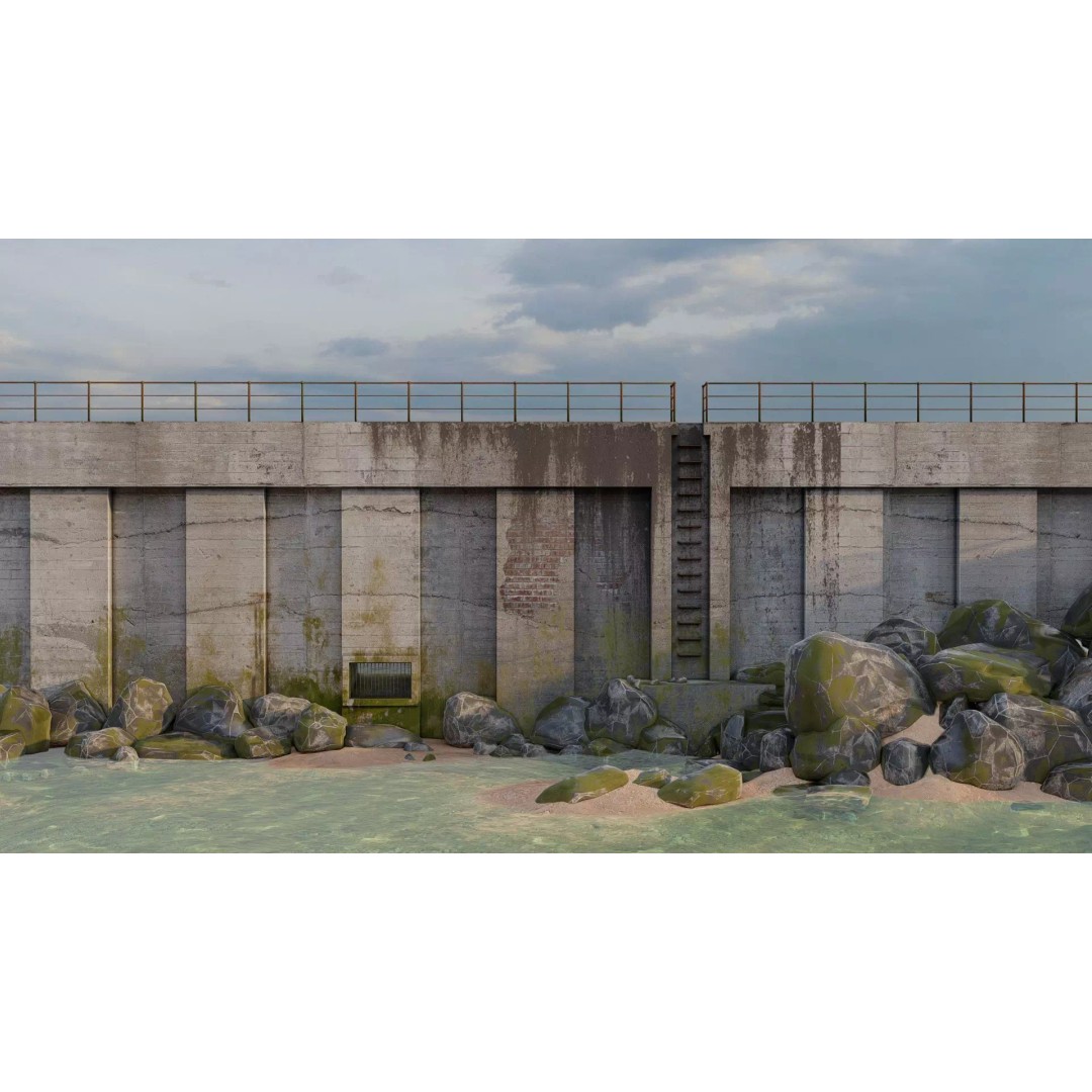 Abandoned Concrete Ship Hangar 3D Model – Low Poly PBR Asset for Games - View 6