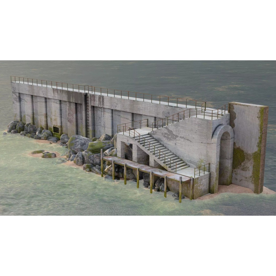 Abandoned Concrete Ship Hangar 3D Model – Low Poly PBR Asset for Games - View 8