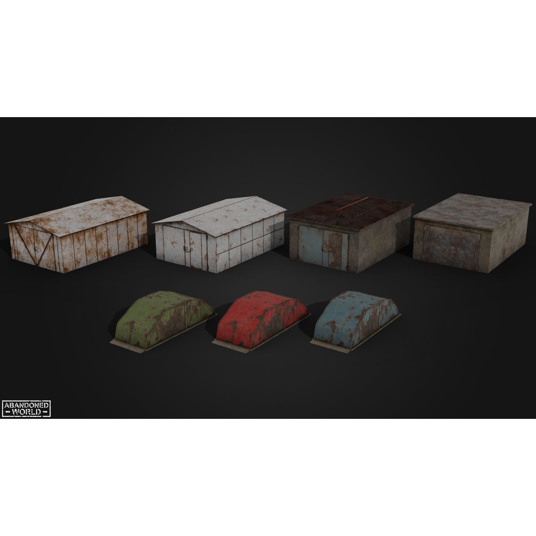Garages 3D Model – Low Poly Urban Asset, FBX, PBR Textures - View 3