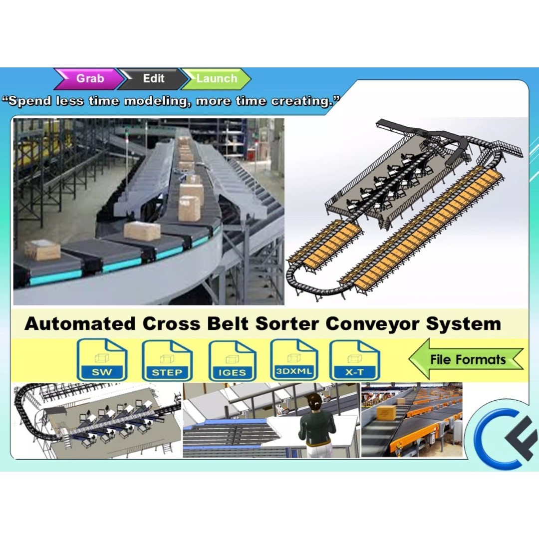 Cross Belt Sorter Conveyor 3D Model – Advanced Sorting System, Game Ready - View 2