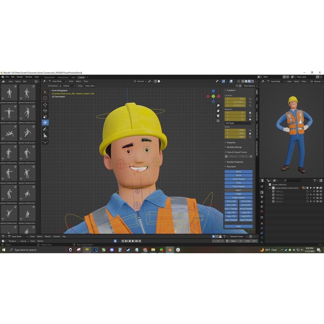 Cartoon Worker Builder 3D Model – Low Poly Rigged Character for Animation - View 11