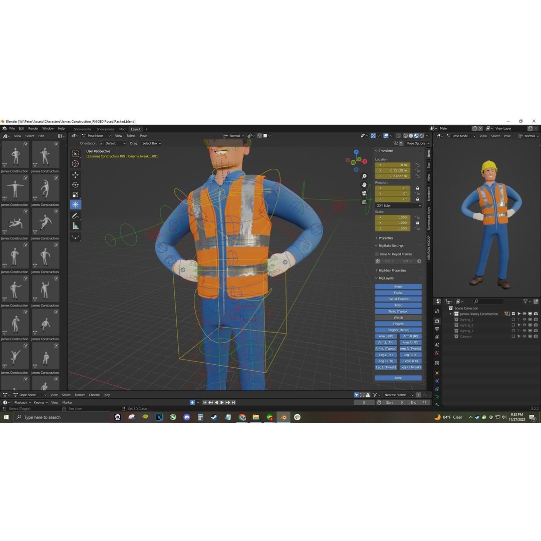 Cartoon Worker Builder 3D Model – Low Poly Rigged Character for Animation - View 12